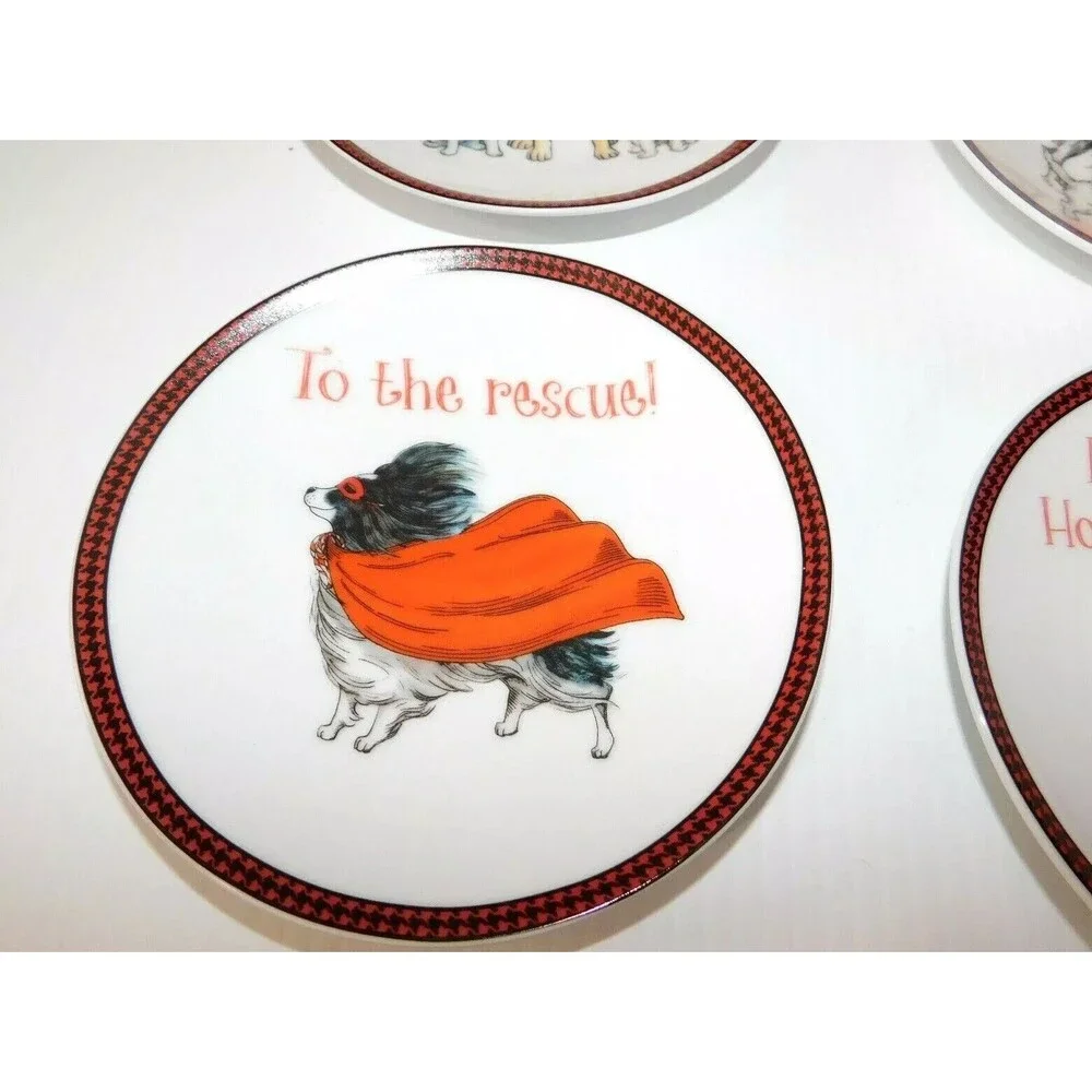Pier 1 Halloween Dogs in Costumes Lab / Golden + Set of 4 Appetizer Plates New - Picture 5 of 5